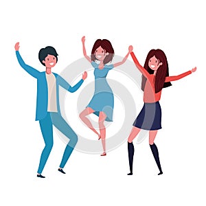 Group of people dancing in white background