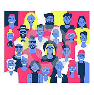 Group of people of different nationalities and cultures. People background. The crowd of abstract people. Shoulders avatars.