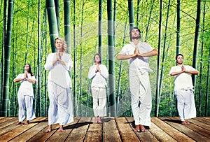 Group of People Doing Meditation with Nature