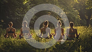 group of people doing yoga in the nature, yoga time in the naturre, people relaxing in the nature