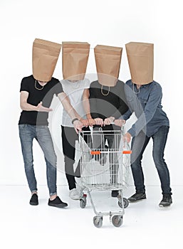 Group of people with empty shopping carts.