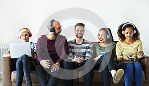 Group of people enjoying music streaming