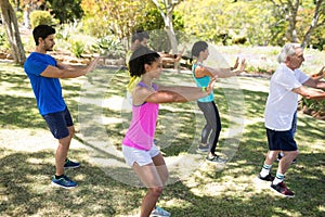 Group of people exercising in the park