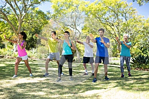 Group of people exercising in the park