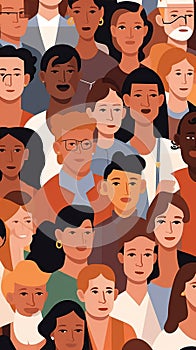 Group of people faces. Crowd of people with different skin colors.