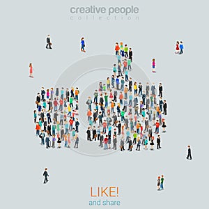 Group people forming like thumbs up sign flat vector isometric