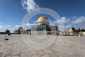 Group of people in front of the Dome of the Rock in Jerusalem