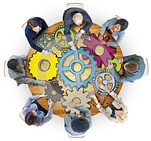 Group of People with Gear Symbol Photo Illustration