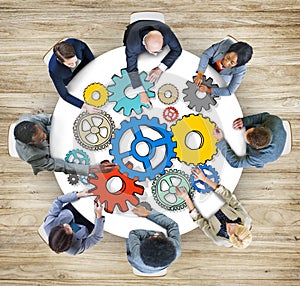 Group of People with Gear Symbol Photo Illustration