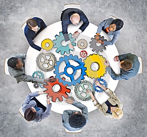 Group of People with Gear Symbol Photo Illustration