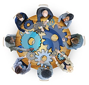 Group of People with Gear Symbol Photo Illustration