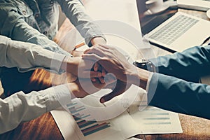 Group of people Hand Together Joining for built team in office