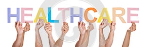 Group Of People Hands Holding Text Healthcare