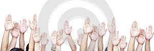 Group of people with hands up