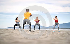 Group of people having pilates class; Healthy lifestyle concept