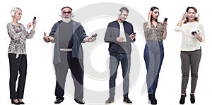 group of people in headphones and phone isolated