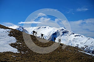 A group of people hiking in Epirus, Greece