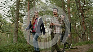 Group of people hiking in a forest