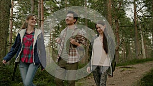 Group of people hiking in a forest