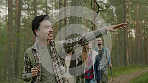 Group of people hiking in a forest