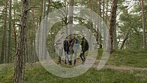 Group of people hiking in a forest