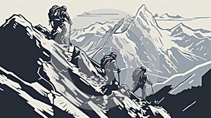 A group of people hiking up a mountain, AI