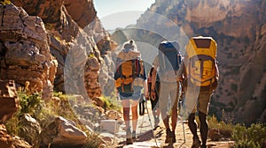 Group of People Hiking Up a Mountain Trail