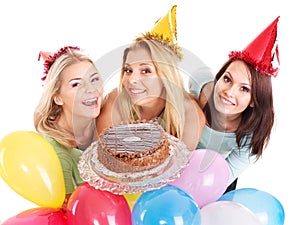 Group people holding cake.