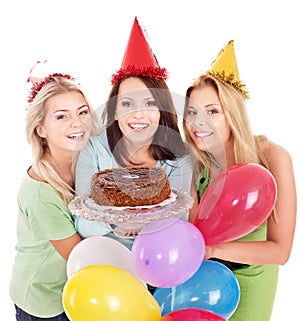 Group people holding cake.