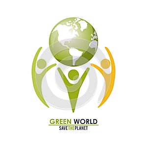 Group of people holding a green globe world concept save the planet