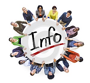 Group of People Holding Hands Around Word Info