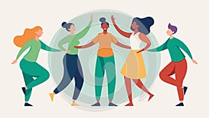 A group of people holding hands in a circle swaying and chanting together in a meditative dance.. Vector illustration.