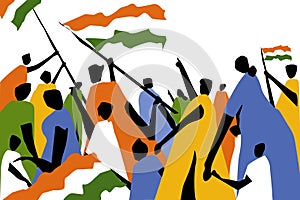 A group of people holding the Indian tricolour flag together