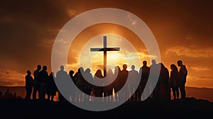 Group of people holding a large Christian cross