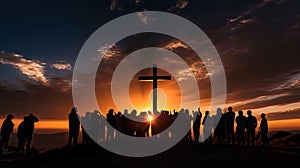 Group of people holding a large Christian cross