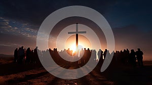 Group of people holding a large Christian cross