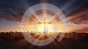 Group of people holding a large Christian cross