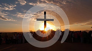 Group of people holding a large Christian cross