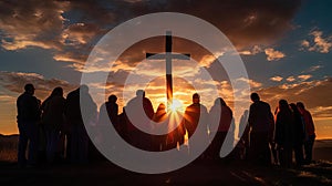 Group of people holding a large Christian cross