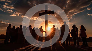 Group of people holding a large Christian cross