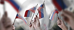 Skupina ľudí držiacich v rukách malé vlajky Slovenska