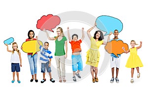 Group of People Holding Speech Bubbles