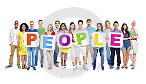 Group of People Holding The Word People