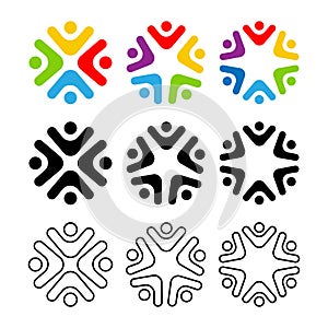 Group people icon. Teamwork colored sign collection. Business peopple conference. Stock vector photo