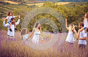 Group of people in lavender field