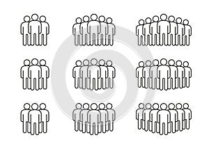 Group of people, line icon set. Teamwork, crowd of person. Business communication, leader and employee connection
