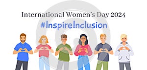 Group of people making Inspire inclusion pose for International Women\'s Day 2024