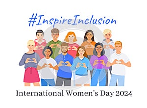 Group of people making Inspire inclusion pose for International Women\'s Day 2024