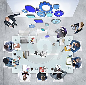 Group of People in a Meeting and Gear Symbol