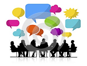 Group of People Meeting with Speech Bubbles